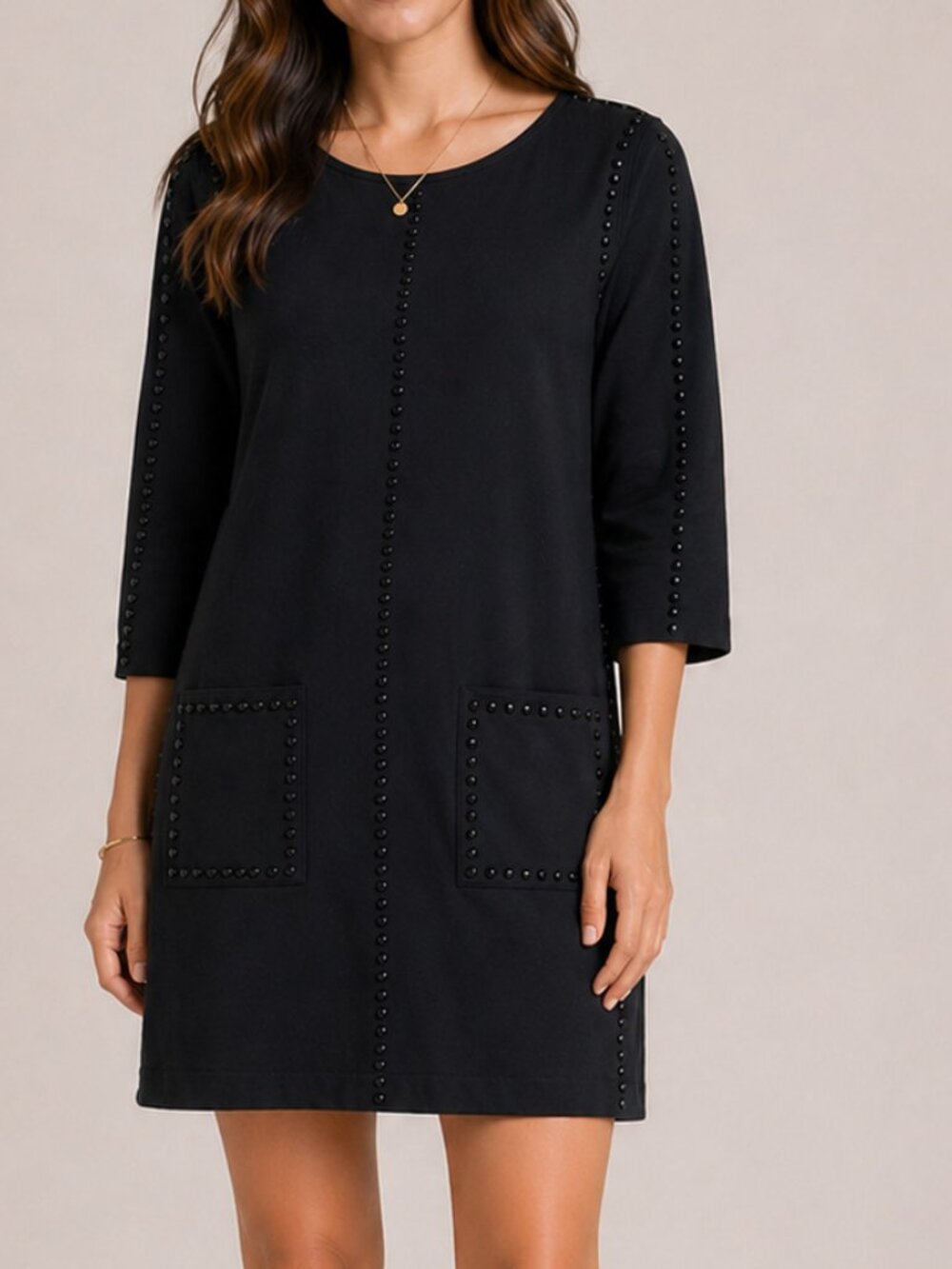 Joan Vass Studded Knit Shift Dress